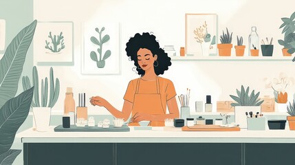 Fototapeta premium Handmade Jewelry Workshop - Minimalist 2D Illustration with Playful Colors and High Contrast Background