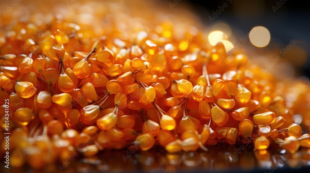 Aufkleber a macro photograph of a cluster of amber kernels, displaying their unique translucent orange color a