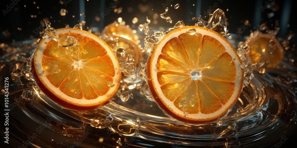 Aufkleber A Splash of Citrus A Close-up of Sliced Oranges Dropping into Sparkling Water, Creating a Whirl of Refreshing Energy
