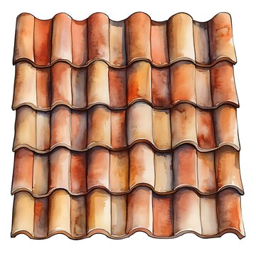 Watercolor illustration of a terracotta roof.