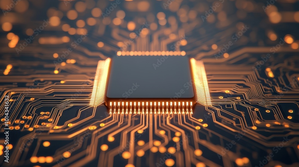 Aufkleber golden circuit board with processor chip technology background