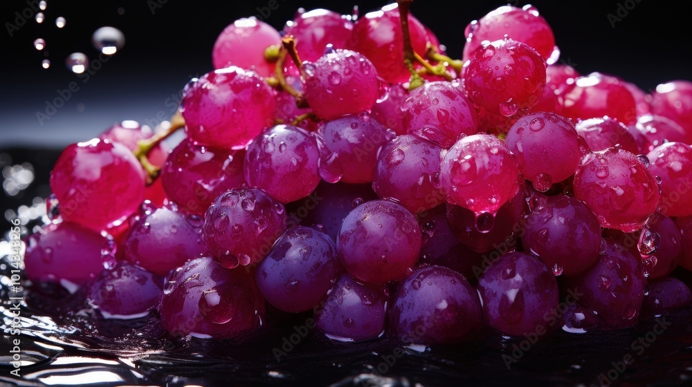 Aufkleber a cluster of ripe red grapes glistening with water droplets, creating a vibrant and refreshing visua
