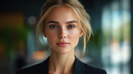 Obraz premium Professional Portrait of Businesswoman in High-Contrast Cinematic Lighting