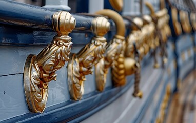 Fototapeta premium Detail of the masts of a sailing ship with a golden ornament