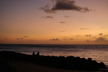 Sunset View of Waikiki Beach in Honolulu, Hawaii, USA - アメリカ ハワイ ホノルル ワイキキビーチ 夕日