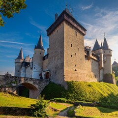 Fototapeta premium Majestic Castles and Ancient Fortresses Across Europe, Captured with No People to Showcase the Grand Architecture and Historical Significance of These Timeless Landmarks