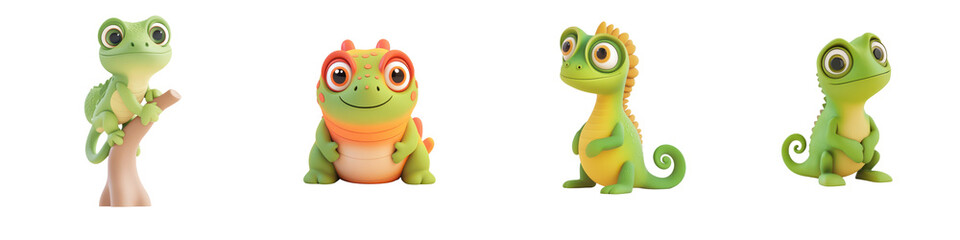 Obraz premium Colorful cartoon frog figures in various poses, an isolated on transparent background.