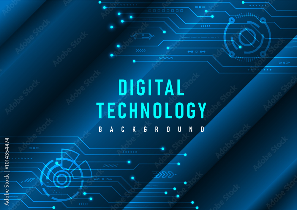 Poster abstract digital technology background the electronic circuit has a circle of light dots and the ele