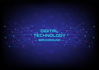 Obraz premium Abstract Digital Technology Background Futuristic Left and right electronic circuits and glowing dots The empty space in the middle places the letters, the back has a square. blue gradient background