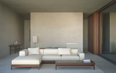 Modern living room with minimalist design and natural light in contemporary architecture