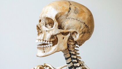 Detailed Human Skeleton in Anatomical Position Isolated on White Background - Studio Photography Highlighting Bone Structure