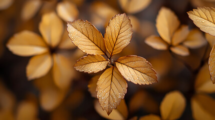 Brown plant leaves in autumn season, brown background