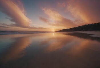 Fototapeta premium A breathtaking panoramic view of a vibrant sunset over a tranquil body of water