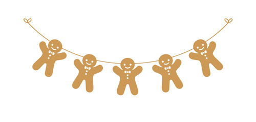 Gingerbread Cookies Garland Decor, Christmas Graphics Festive Winter Holiday Season Bunting