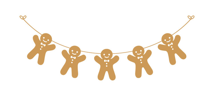 Gingerbread Cookies Garland Decor, Christmas Graphics Festive Winter Holiday Season Bunting