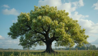 Grand Southern Magnolia Tree with Glossy Leaves in a Scenic Field