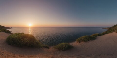 Obraz premium A breathtaking panoramic view of a vibrant sunset over a tranquil body of water