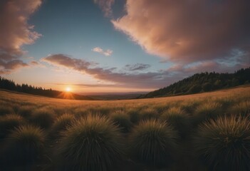 Fototapeta premium A breathtaking panoramic view of a vibrant sunset over a tranquil body of water