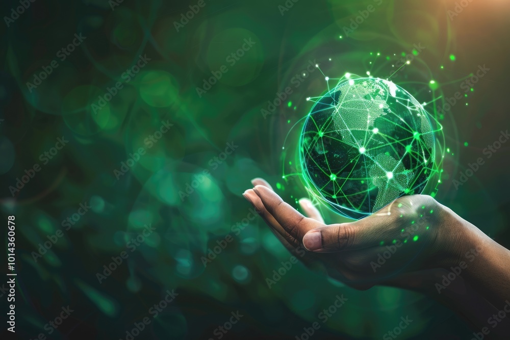 Poster global communication network for sustainable development with green technology.