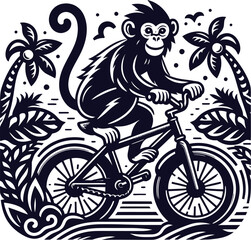 Monkey cycling silhouette vector illustrations