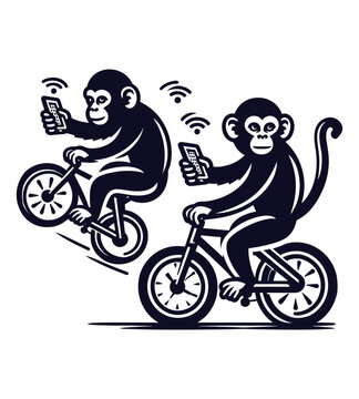 monkeys riding bikes using phones clip art preview