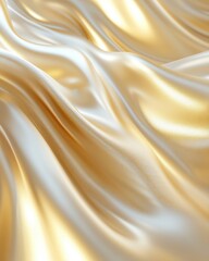 Fototapeta premium Luxurious golden silk fabric with flowing waves and soft textures, perfect for elegant backgrounds or premium designs.