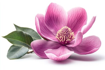 Obraz premium Pink magnolia flowers blooming on white background