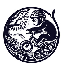 Monkey cycling silhouette vector illustrations
