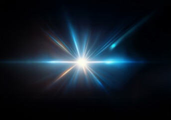 A bright, white light emanating from the center of the image, creating a starburst effect with blue and orange rays.
