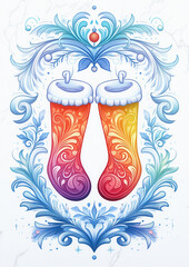 Colorful holiday stockings with ornate design