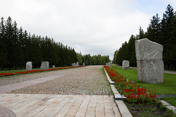 Monument to the soldiers of the Great Patriotic War in the Victory Park in Omsk in summer