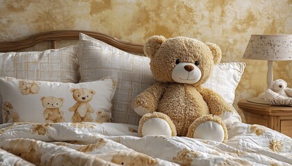 Adorable Watercolor Teddy Bears on Soft Yellow Wallpaper Promoting Comfort and Warmth - Close-Up Shot