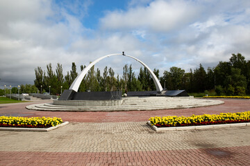 The stele in the Victory Park of Omsk in summer