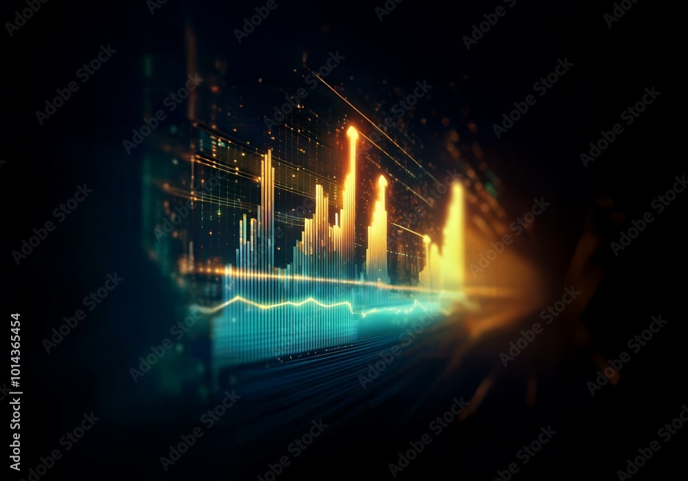 Aufkleber a glowing digital display with blue and orange data charts showing a positive trend.