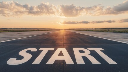 A clear runway at sunrise marked 