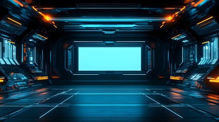 Obraz premium Abstract style on black background. Blank display, stage or podium for show product in futuristic cyberpunk style. Technology demonstration. Futuristic circle 3D lab stage with HUD elements for UI,GUI