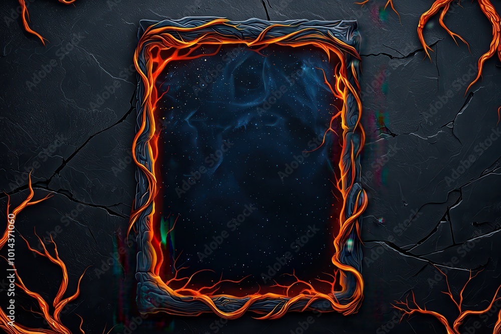 Poster abstract frame with fiery vine design.