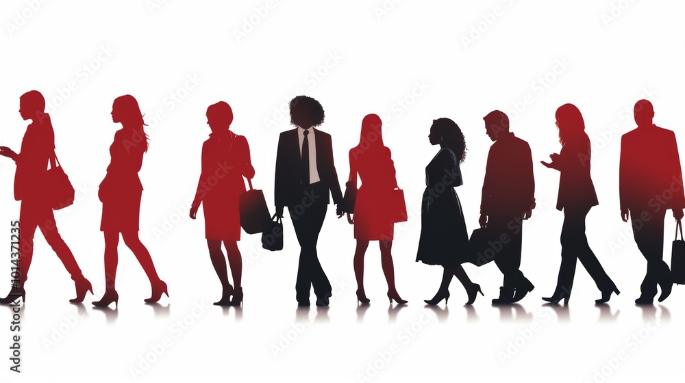 Poster dynamic and static modern silhouettes of people in motion and rest against a white background