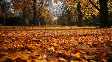 Tranquil Autumn Walk Through Leafy Park Pathway