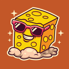 Groovy retro cartoon cheese character funny face vector image icon