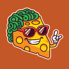 Groovy retro cartoon cheese character funny face vector image icon