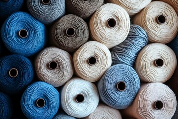 Large spools of thread in the garment industry.