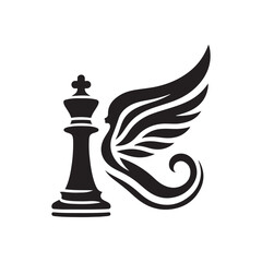 Chess king vector silhouette logo icon with wing