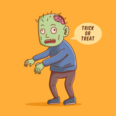 happy halloween cartoon character. cute halloween 
zombie illustration