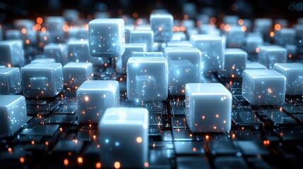 Obraz premium Abstract Composition of Glowing Cubes on a Futuristic Surface