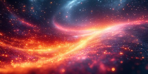 Obraz premium Abstract Cosmic Landscape with Glowing Particles and Wavy Lines of Light
