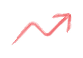 上昇する赤色の矢印の水彩風イラスト