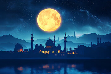 eid mubarak moon and mosque beautiful background
