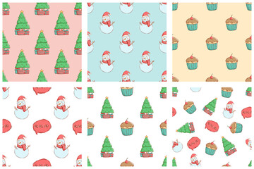 christmas doodle icons seamless pattern. cute christmas illustration