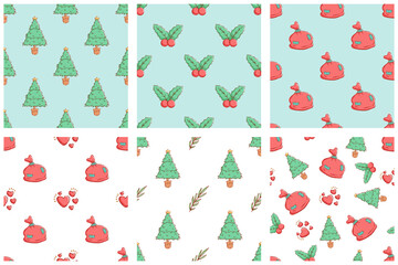 christmas doodle icons seamless pattern. cute christmas illustration